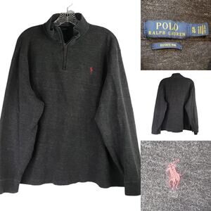 Polo Ralph Lauren Sweater Mens Ribbed Terry Knit Quarter Zip Gray Pullover XL